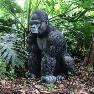 Patung Binatang Realistis Taman Patung Gorila King Kong Resin Serat Kaca, Ukuran Hidup Luar Ruangan Patung Gorila Resin #