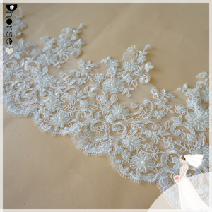 Tela de Encaje para Velo de Novia/Encaje con Cuentas para Novia al por Mayor de 24 cm de Ancho/Diseños de Bordado con Cuentas y Perlas-DHBL1705 - Product Image 2