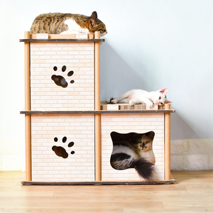 Deku <span class=keywords><strong>Cat</strong></span> Scratch Lounge Kartonnen Kat Scratchers 2 Lagen Huis Golfkarton Kat Huis Met Krassen Boards CP-205-01 - Product Image 4