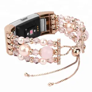 Luxury Fashion Handmade Pearls Beads Wrist Watch Strap For Fitbit Charge 3