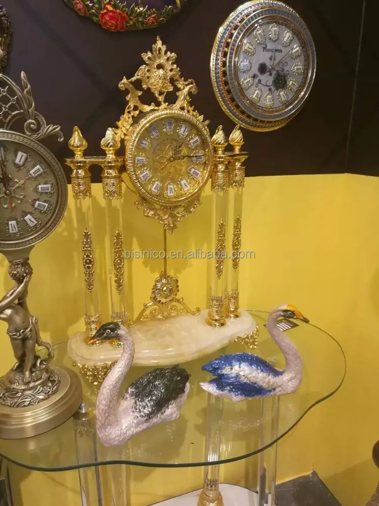 Horloge élégante en cristal doré et laiton, horloge d'étagère, horloge de Table décorative/horloge de bureau
