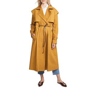 New Arrival Chic Winter <strong>Mustard</strong> Canvas Lapel Collar Long WIindbreaker <strong>Coat</strong> <strong>Women</strong> Trench - Product Image 5