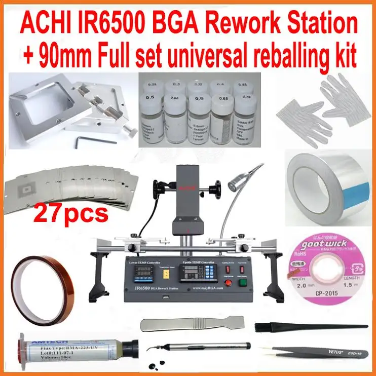 ACHI IR6500 Stasiun Solder BGA IR Gelap, Motherboard Rework Bga Stasiun Solder + 27 Buah Stensil BGA 90Mm 20 Hadiah Gratis