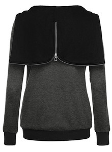 Women's Oblique Full Zip-up Casual <strong>Hoodie</strong> Jacket Coat Asymmetric Neoprene <strong>Hoodie</strong> 77% <strong>Polyester</strong>/23% Cotton - Product Image 4