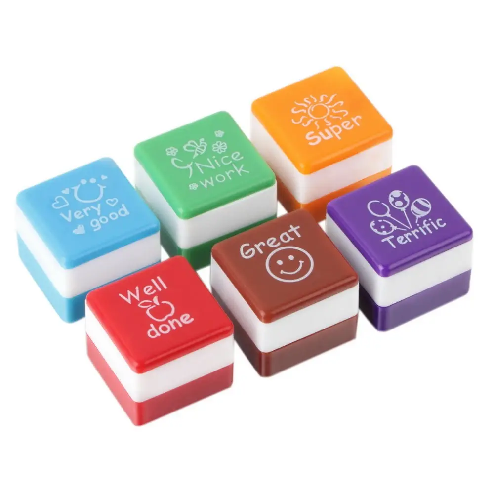 Set Stempel Anak-anak Kartun Baru 2023/Stempel Motivasi Persegi Sekolah/Mainan DIY Stempel Tinta Tinta Mandiri Guru Stempel Tinta Sendiri Karet Kustom