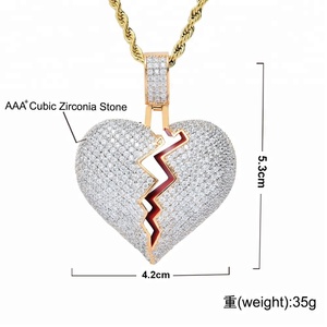 BES Hip Hop joyería esmalte Micro pavimentado CZ amor pareja colgante encanto Iced Out Cubic Zirconia Corazón Roto colgante collar - Product Image 6