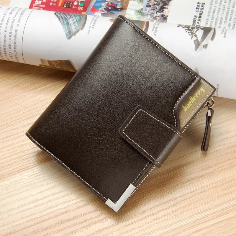 Dompet kulit pria, dompet kulit pria, saku koin, portofolio, Handy mewah, dompet pendek 3 lipat