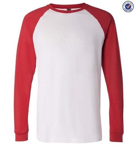 เสื้อยืดคอตตอนผสมโพลีเอสเตอร์สีพื้นตัดต่อสีต่างๆ เสื้อยืดเบสบอลแบบเรียบง่ายขายส่ง เสื้อยืดแขนยาว - Product Image 3