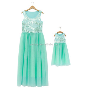 2018 d'été sans manches paillettes maman et moi robe élégante mère et fille jupe - Product Image 4