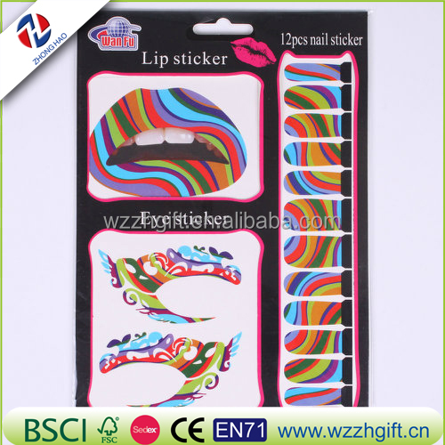 Красочные водонепроницаемые временные декоративные татуировки для глаз, губ, ногтей, Набор наклеек для вечеринки