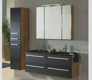 ארון אמבטיה מודרני של שוק ספרד צמוד קיר מלמין שחור עם גוף MDF ועיצוב ריהוט מראה