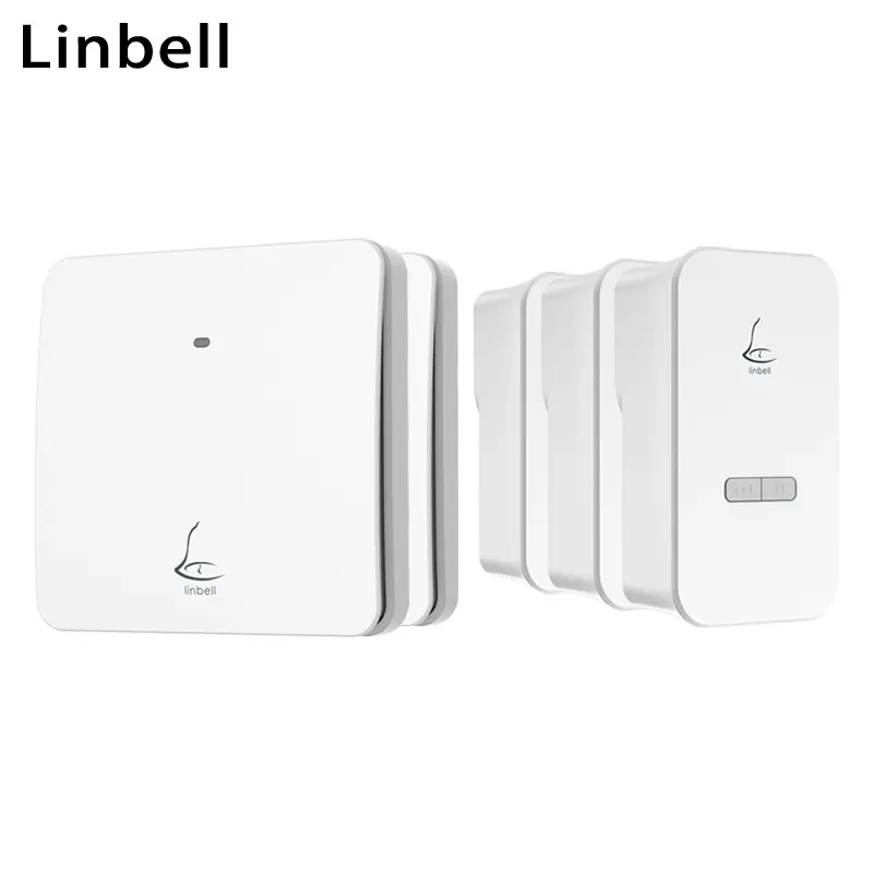 Linbell-Interruptor de botón M2L para timbre de puerta de jardín, enchufe estadounidense con 2 transmisores y 3 receptores