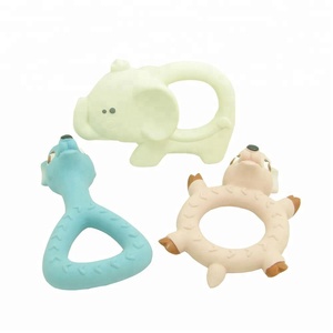 100% in lattice di gomma naturale elefante giocattolo per il bambino dentizione cigolante giocattolo con manico ad anello - Product Image 4