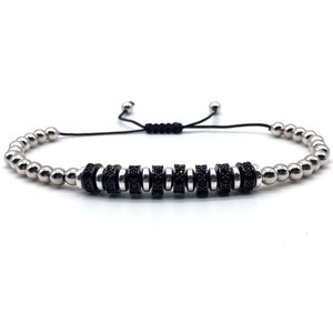 Bracelet Macramé Homme <span class=keywords><strong>en</strong></span> Acier Inoxydable avec Perles d'Hématite et Pavé de Zirconium Cubique, Nouveau Design Fait Main, Idéal pour la Location de Bijoux - Product Image 2