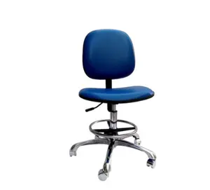 Chaise de bureau en cuir PU, siège ESD de travail réglable avec repose-pieds pour salle de nettoyage, laboratoire, bleue