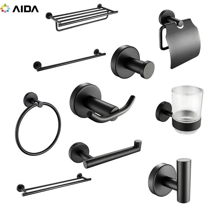2022 Hot Selling Modern Stainless Steel Bathroom Accessories Set Black Hardware Set For Hotel