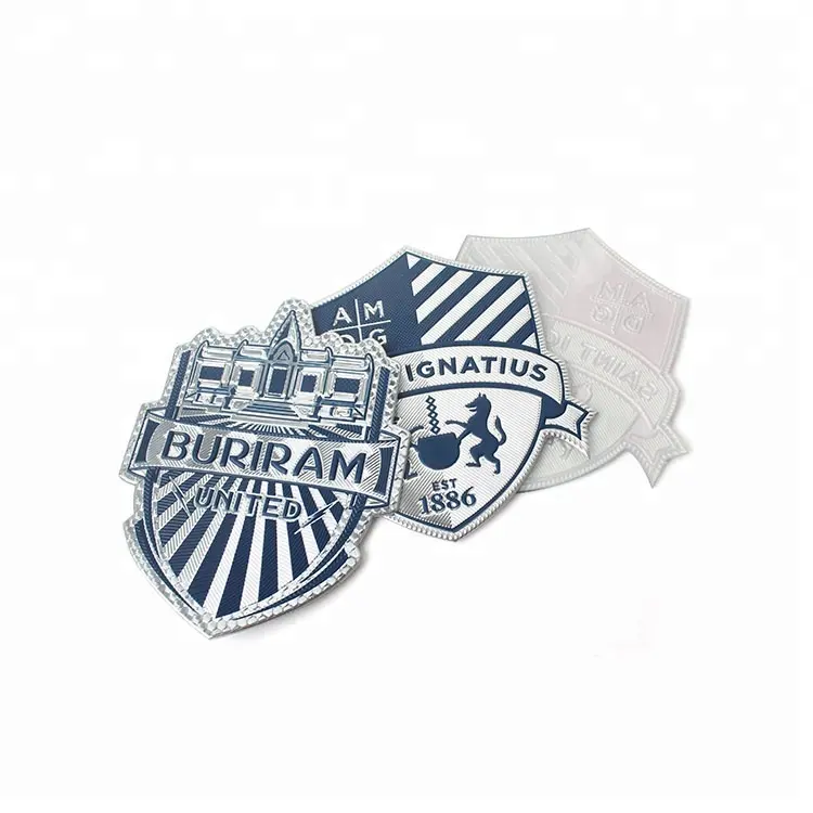 Iron on Custom Embossed Raised Metallic Silver Color Logo TPU Rubber Shoe Labels Garment Repair Patches