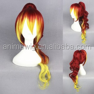 Vente en gros 65cm de long bouclés Ombre rouge jaune <span class=keywords><strong>Ao</strong></span> No <span class=keywords><strong>Exorcist</strong></span> Kirigakure Syura perruque synthétique Anime Cosplay perruque avec une queue de cheval - Product Image 2