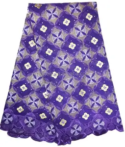 新到货高品质 100% 棉瑞士薄纱蕾丝面料派对紫色