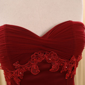 Verdadero RSM66168 encaje de tul encaje hasta los vestidos de novia sin tirantes nupciales vestido de bola de Borgoña - Product Image 3