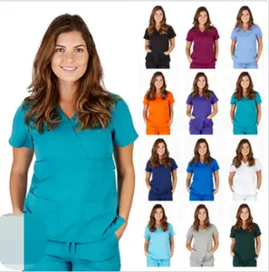 Design and make Women's Scrub Sets Medical Scrubs V-Neck with Cargo Pant hospital uniform