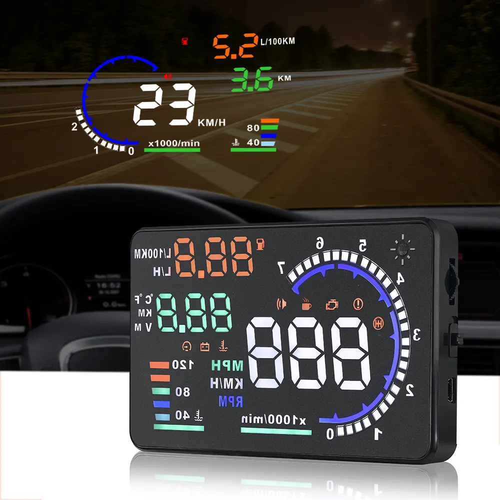 Car HUD A8 5 Inch Driving Speedometer Fuel Consumption Display OBD 2 Head-Up Display