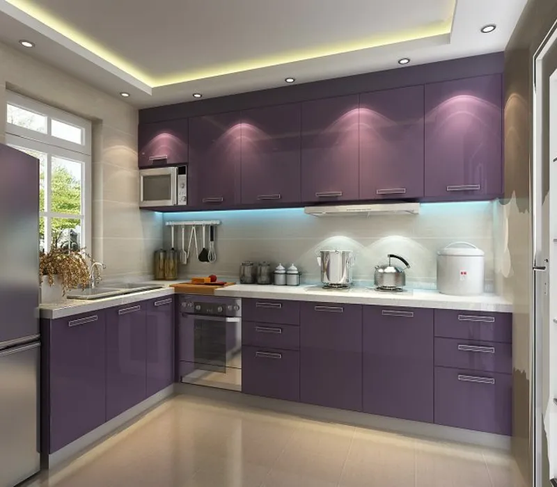 Bomei Supplier Lacquer Corner Kitchen Pantry Cabinets With High Gloss Laminate Painting Kitchen Cupboard