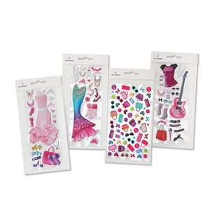 New design custom logo kids promotional adhesive puffy clothing dress up sticker