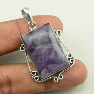 Colgante Clásico de Plata de Ley 925 de Alta Calidad con Gema de Ágata de Encaje de Amatista Natural - Product Image 1