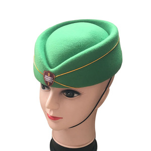 Zimbabwe biểu tượng tùy chỉnh chất lượng cao hãng hàng không tiếp viên Mũ thời trang phụ nữ đồng phục len cảm thấy màu xanh lá cây hãng hàng không mũ bán buôn - Product Image 2