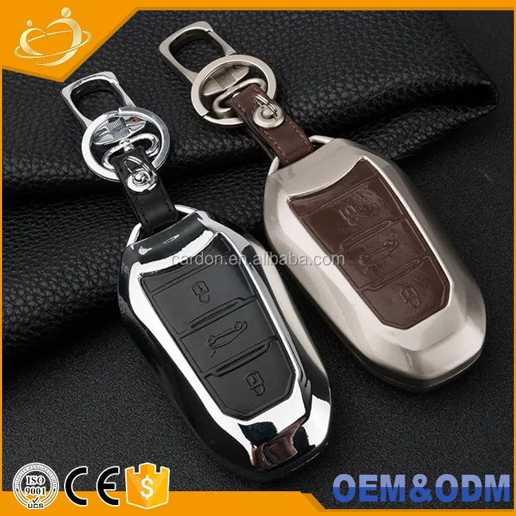 Regalo promozionale Portachiavi In Metallo di Alluminio del Metallo + Copertina Chiave Dell'automobile di Cuoio Elysee Caso Per Citroen C5 C6 C4L CACTUS C3XR DS