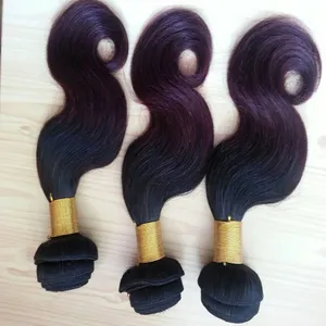 Wholesale ombre color human hair extensions two tone color 1B/purple remy brazilian body wave hair weaving