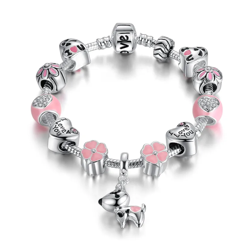 925 Sterling Silver Plated Dog Four Leaf Clover Bracelet Lucky Charm Bracelet Kids Bracelets