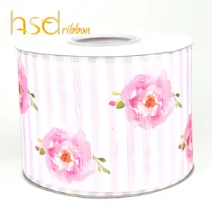 HSDRibbon designer maken roze bloem patroon gedrukt grosgrain lint