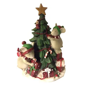 Mice Decorating Christmas Tree Resin Figurine