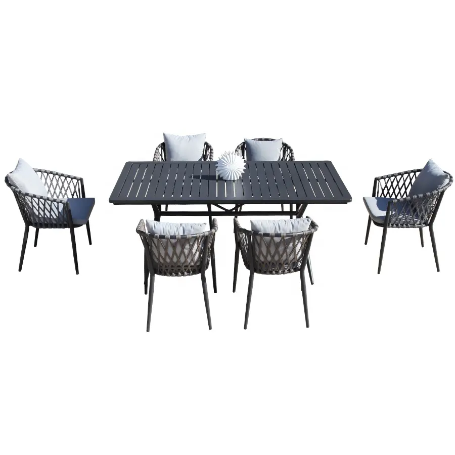 Ensemble chaise et table de jardin en aluminium, 6 places, meubles d'extérieur