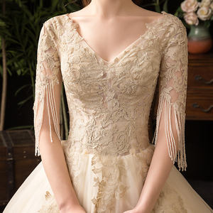 2019 nouvelle mode à venir col en V robe <span class=keywords><strong>de</strong></span> bal robe <span class=keywords><strong>de</strong></span> mariée <span class=keywords><strong>Champagne</strong></span> <span class=keywords><strong>demi</strong></span> manches robe <span class=keywords><strong>de</strong></span> mariée étage longueur robe <span class=keywords><strong>de</strong></span> mariée - Product Image 6