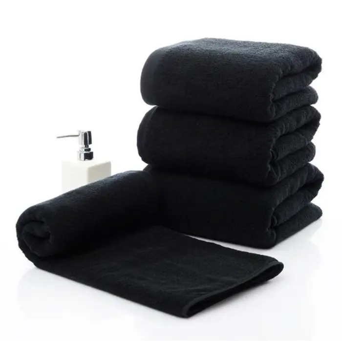 Toptan özel % 100% pamuk siyah havlu setleri ev otel özel Logo pamuk Terry siyah el banyo havluları