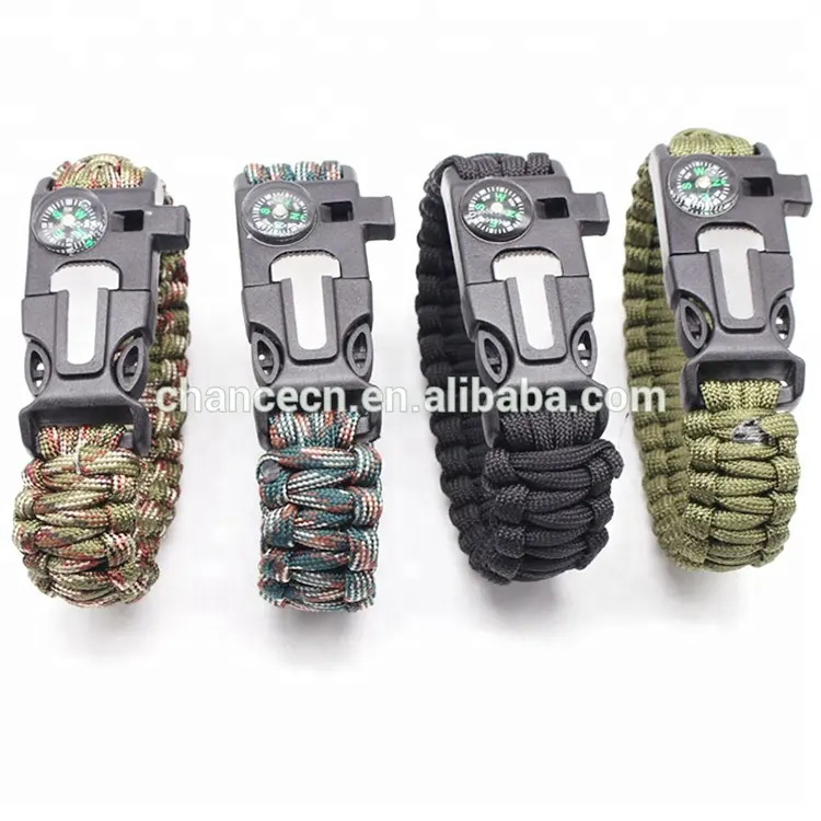 Wholesale Camping Wrist Survival Fire Starter Compass Paracord Bracelet