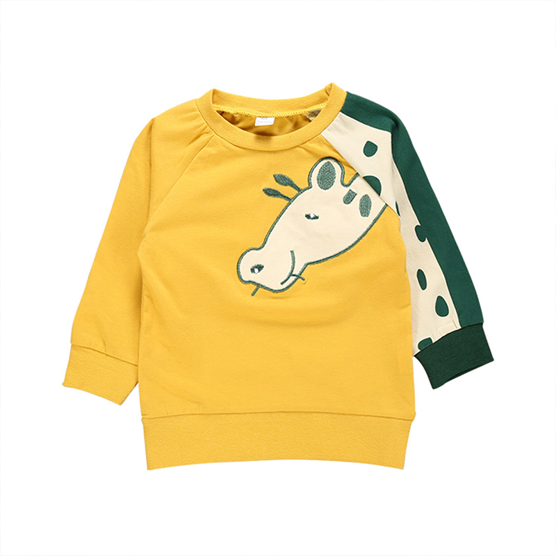 Новинка 2019, стильная детская рубашка с длинным рукавом и мультипликационным рисунком жирафа для весны и осени