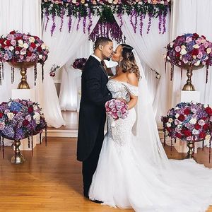 Abito da sposa con spalle scoperte Plus Size Vestido de noiva Brand Lace Pattern <span class=keywords><strong>Tulle</strong></span> Mermaid abiti da sposa abito da sposa - Product Image 3