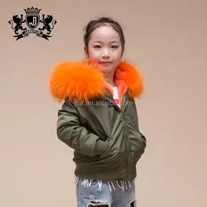 Popolare Bella Bella Bambini di Pelliccia Parka con Genuine Raccoon Cappuccio di Pelliccia Fodera In Pelliccia bomber Cappotto per il Bambino