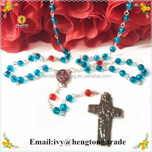 Collier de <span class=keywords><strong>chapelet</strong></span> religieux en perles bleues acryliques de 6mm en gros, <span class=keywords><strong>chapelet</strong></span> catholique avec centre de table et croix de <span class=keywords><strong>la</strong></span> <span class=keywords><strong>miséricorde</strong></span> <span class=keywords><strong>divine</strong></span> - Product Image 3