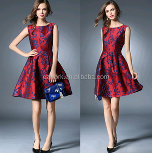 Rojo Verano Hilado Teñido Jacquard Tejido <span class=keywords><strong>Moda</strong></span> Sexy Vestido de Partido Sin Mangas delgado vestido de las mujeres - Product Image 1