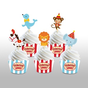 Huancai sirk temalı hayvanlar tasarım Cupcake sarmalayıcılar ve <span class=keywords><strong>Toppers</strong></span> kek seçtikleri süslemeleri karnaval doğum günü partisi malzemeleri için