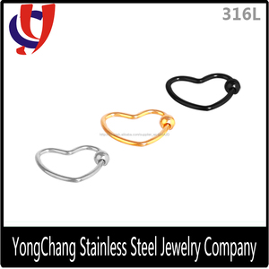 En forma <span class=keywords><strong>de</strong></span> corazón joyería venta al por mayor 18 Ga perforación <span class=keywords><strong>de</strong></span> la nariz nariz fake anillo con bola círculo - Product Image 1