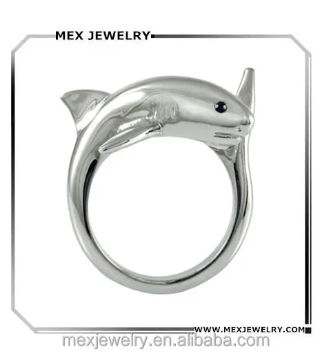 Three Tone 925 Silver Enhanced Shark Animal Wrap Ring White Gold Plated Shiny Silver Tone