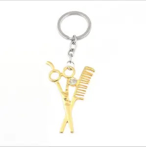 אופנה מייבש שיער מסרק מספריים מעצב שיער Keychain Keyring מחזיקי מפתחות סגסוגת זהב כסף תכשיטי גברים נשים מתנת ספר