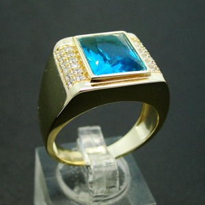 <span class=keywords><strong>Anillo</strong></span> de Hombre de Plata 925 Chapado en Oro <span class=keywords><strong>Amarillo</strong></span> <span class=keywords><strong>con</strong></span> <span class=keywords><strong>Topacio</strong></span> Azul, <span class=keywords><strong>Anillo</strong></span> Sencillo Personalizado para Joyería al por Mayor - Product Image 2