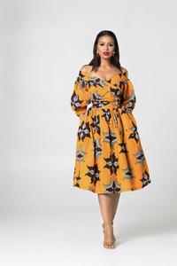 Produttore di abbigliamento Logo personalizzato di alta qualità nuove signore di <span class=keywords><strong>moda</strong></span> con spalle scoperte scollo a V <span class=keywords><strong>oversize</strong></span> donne africane vestito stampa cera - Product Image 3